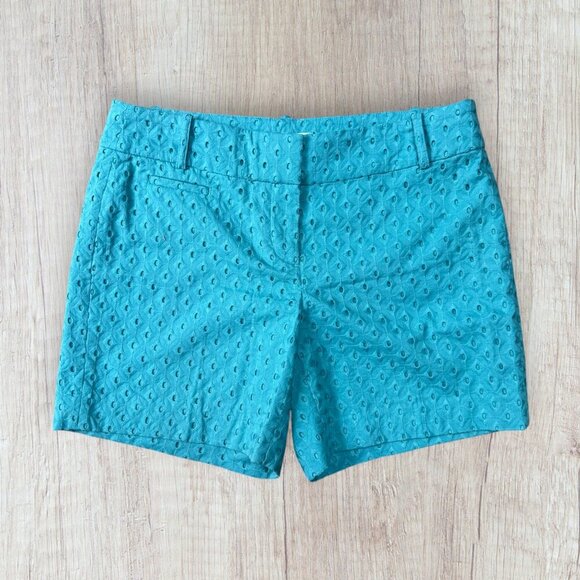 Ann Taylor LOFT The Riviera Short Turquoise Blue Eyelet Women's 4 - Picture 1 of 3